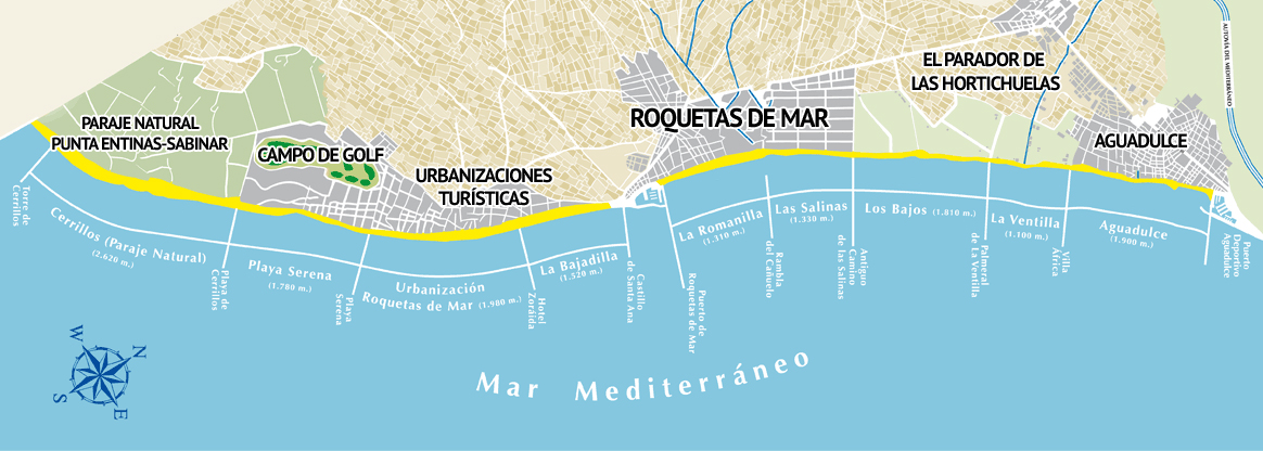 mapa playas roquetas de mar